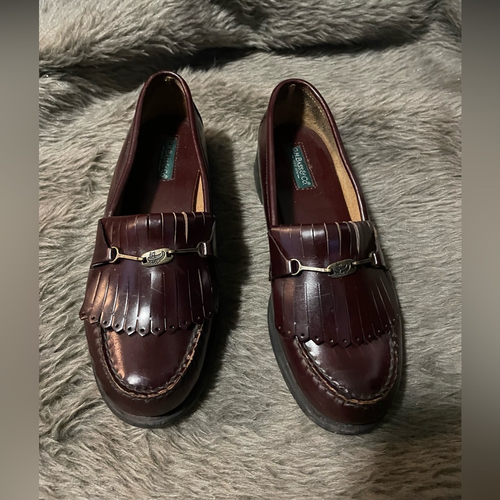 G.H. Bass & Co. Burgundy Kiltie Leather Loafers